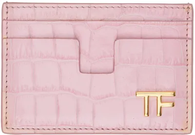 Tom Ford Pink Shiny Stamped Croc Tf Card Holder In 1p043 Pastel Pink