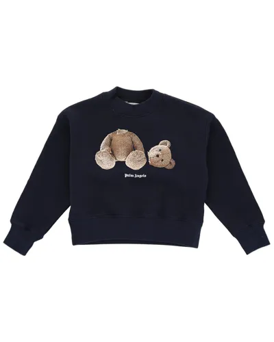 Palm Angels Kids' Bear Print Cotton Crewneck Sweatshirt In Black