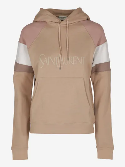 Saint Laurent Embroidered Striped Cotton-jersey Hoodie In Rose Givre