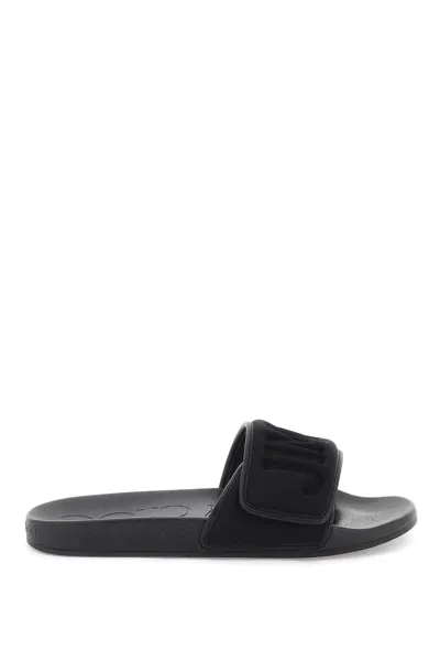 Jimmy Choo Men's Black Slide Sandals With Adjustable Band And Anatomical Footbed