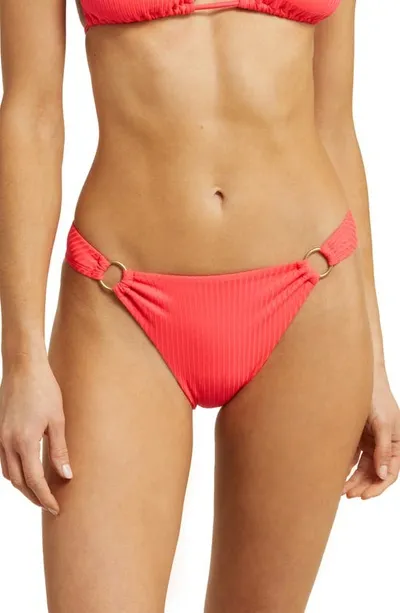 Vitamin A Cosmo Ring Detail Rib Bikini Bottoms In Coral Glow Ecorib