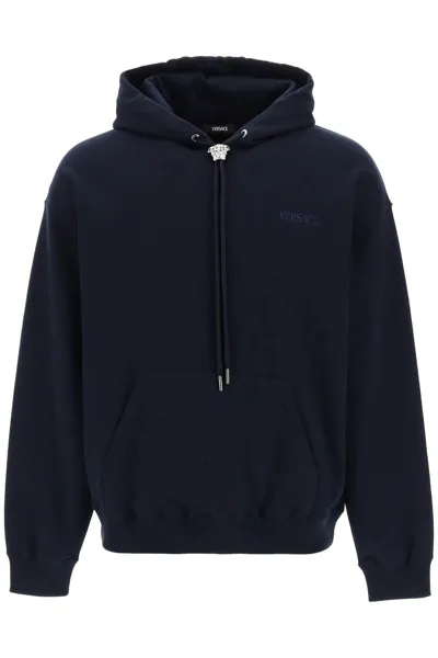 Versace Black Cotton Sweatshirt In Blue