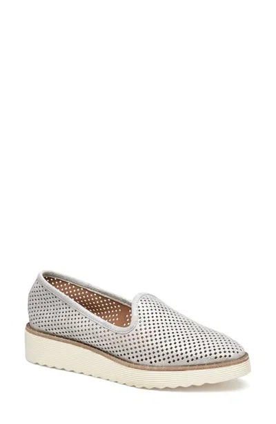 Johnston & Murphy Mitzi Perforated Venetian Loafer In Light Silver Metallic Kid Sued