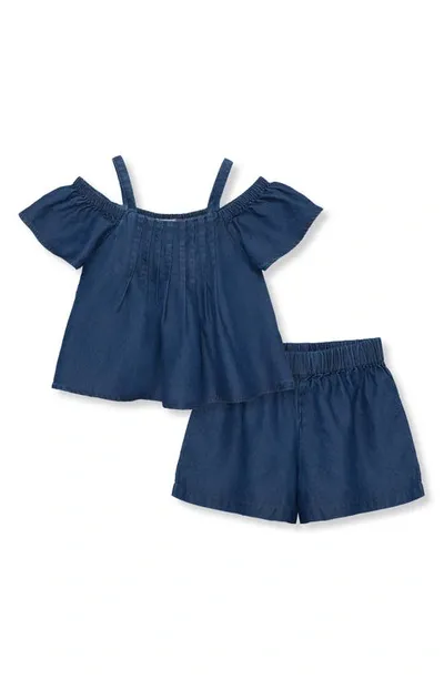 Habitual Girls' Rosette Chambray Top & Shorts Set - Little Kid In Indigo