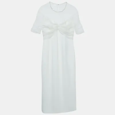 Pre-owned Jenny Packham White Crystal Embellished Tulle And Crepe Tulip Midi Dress L