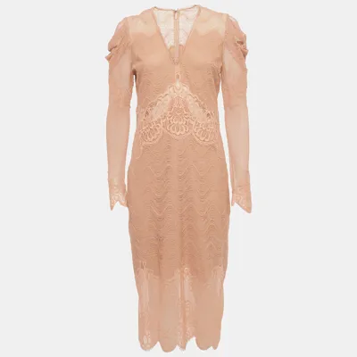 Pre-owned Jonathan Simkhai Peach Lace Midi Dress M In Pink