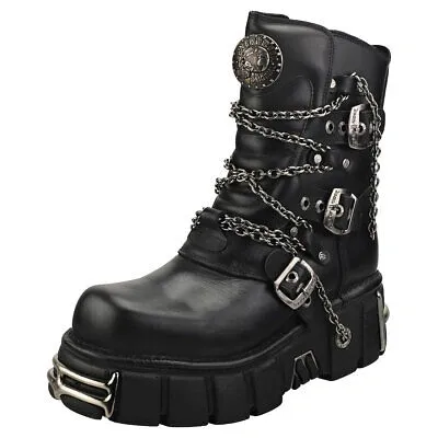 Pre-owned New Rock Rock Straps And Chains Unisex Black Stiefel Plattform In Schwarz