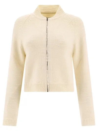 Maison Margiela Ribbed-knit Wool Cropped Cardigan In Beige