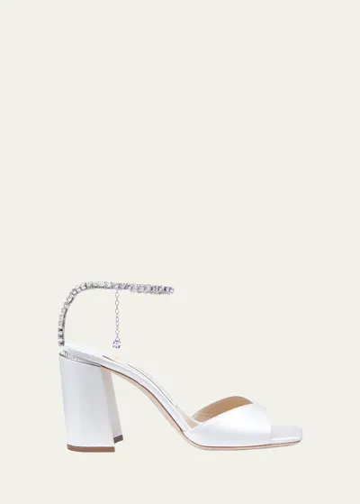 Jimmy Choo Saeda 85 Embellished Satin Sandals In White