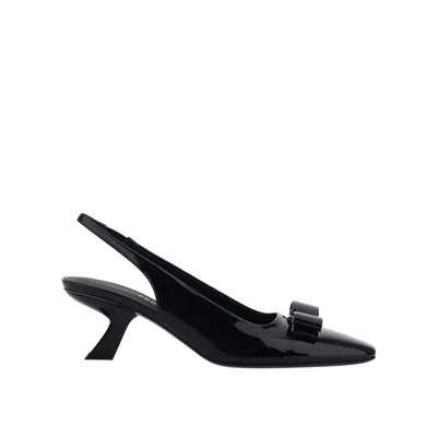 Ferragamo Salvatore  Leather Slingback Pumps In Black