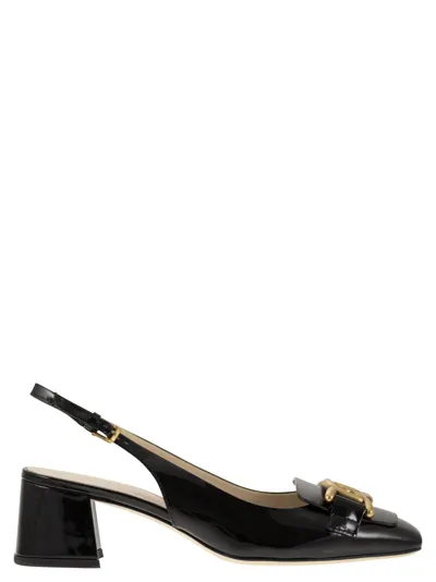 Tod's Cuoio Patent Slingback Chain Pumps In Black