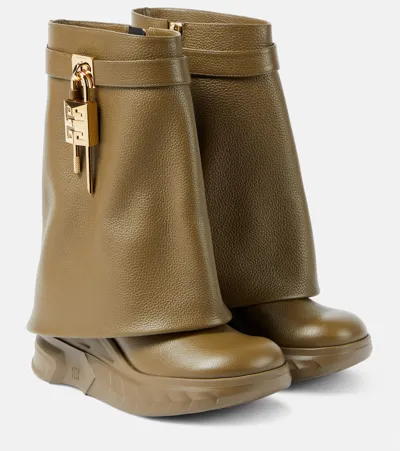 Givenchy Shark Lock Leather Ankle Boots In Dark Khaki