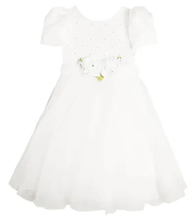 Monnalisa Kids' Floral-appliqué Embellished Tulle Dress In Pink