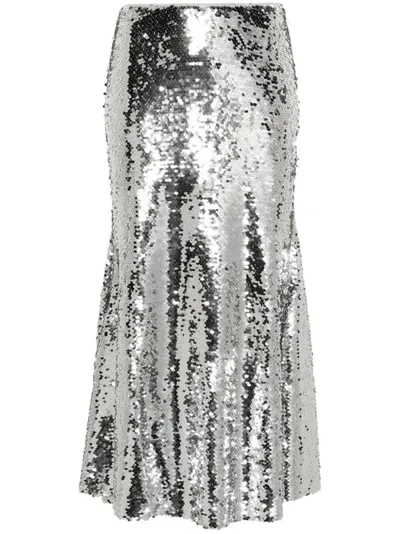 Self-portrait Sequinned Flared Midi Skirt In Grey