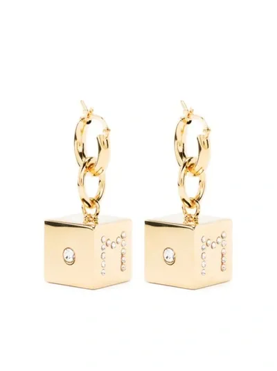 Marni Cube-charm Hinged Hoop Earrings In Gold