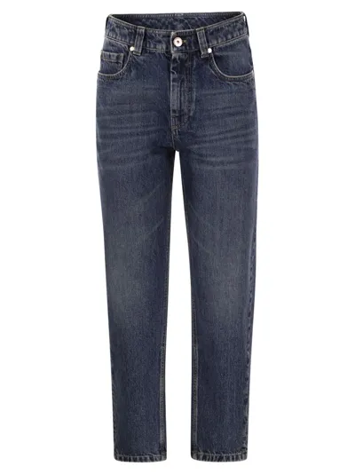 Brunello Cucinelli Button Detailed Tapered Jeans In Blue