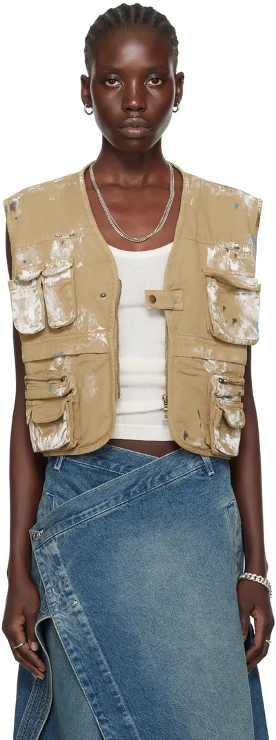 Lu'u Dan Beige Painted Denim Vest In Mj036w