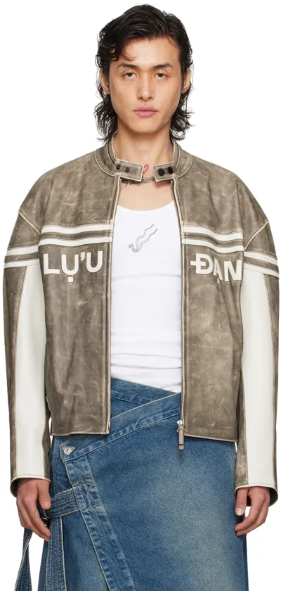 Lu'u Dan Gray Moto L-d Leather Biker Jacket In Distressed Grey