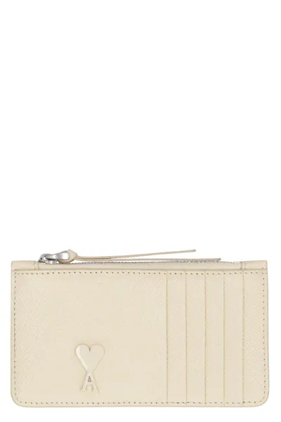 Ami Alexandre Mattiussi Ami Logo Plaque Zipped Card Holder In Ivory