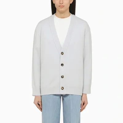 Bottega Veneta Classic Cashmere Cardigan With Intrec Patches In Blue