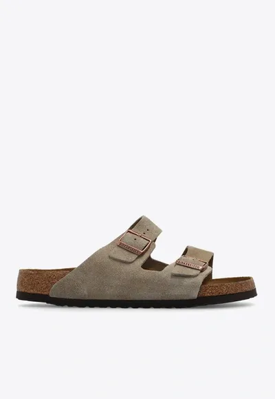 Birkenstock Arizona Double-strap Leather Slides In Taupe