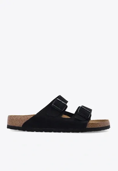 Birkenstock Arizona Double-strap Leather Slides In Black