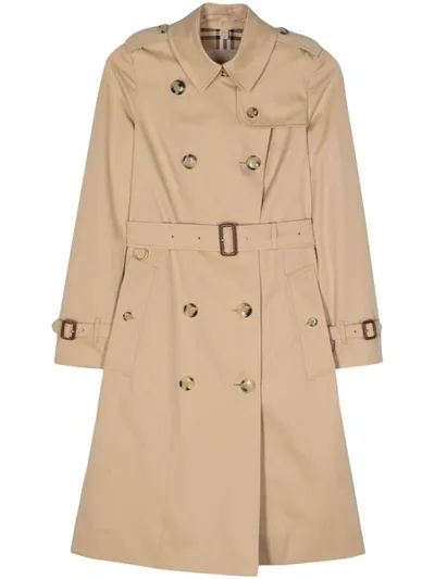 Burberry Double Breasted Belted Trench Coat In Beige