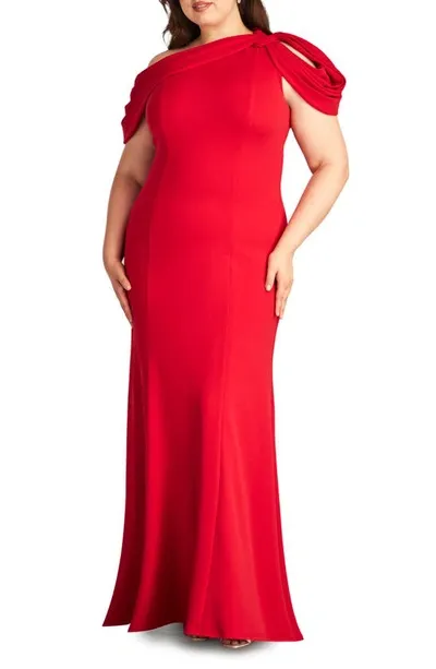 Tadashi Shoji Copley Shoulder Drape Gown - Plus Size In Lava Red