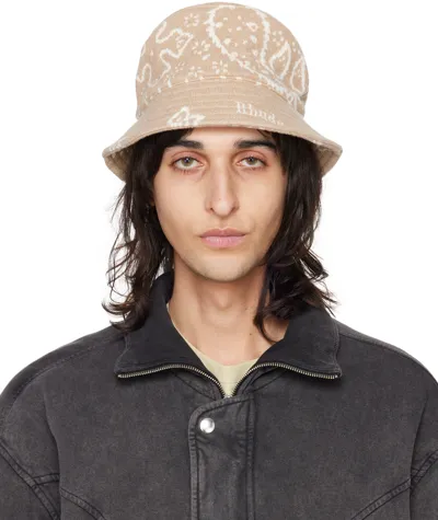 Rhude Beige Knit Bucket Hat In Tan/cream