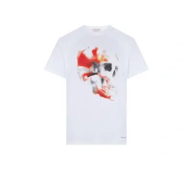 Alexander Mcqueen Obscured Skull T-shirt In White/red/black