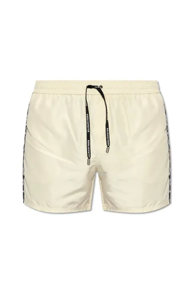 Balmain Logo Printed Swim Shorts In Cream