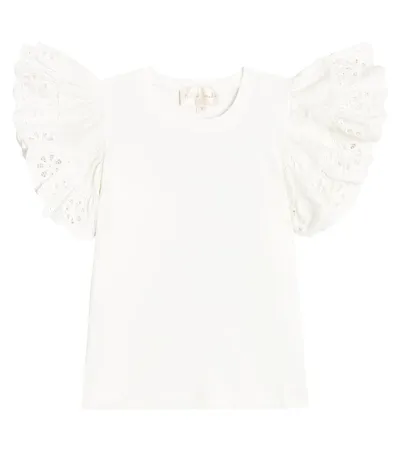 Petite Amalie Kids' Ruffled Lace-trimmed Cotton Shirt In White