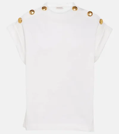 Alexander Mcqueen Seal Button-embellished T-shirt In Optical White