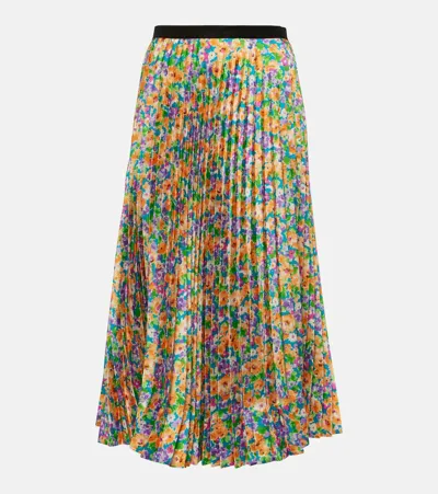 Plan C Floral Pleated Midi Skirt In Purple