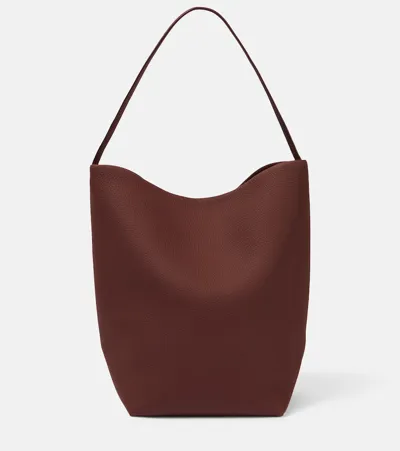 The Row Brown Leather Large N/s Park Shopping Bag In Bwod Burnt Wood