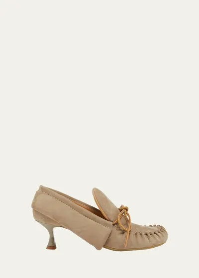 Jw Anderson Suede Moccasin Loafer Pumps In Beige