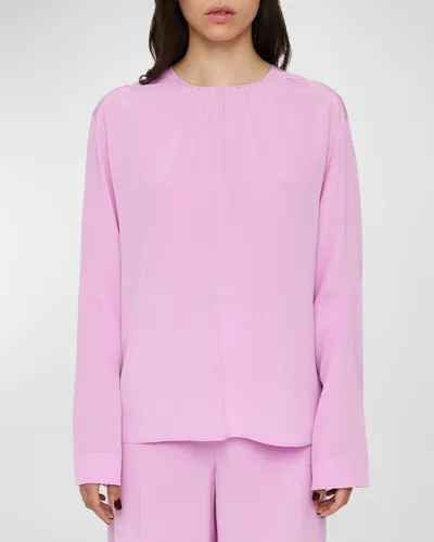 Joseph Braidwood Ruched Crewneck Crepe De Soie Shirt In Begonia Pink