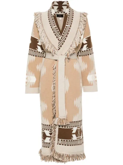 Alanui Icon-jacquard Virgin Wool Cardi-coat In Beige