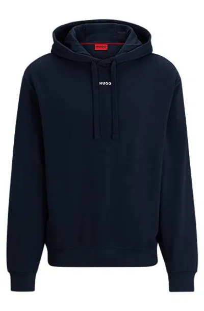 Hugo Cotton-terry Relaxed-fit Hoodie With Logo Print In Blue