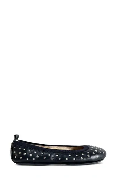 Yosi Samra Samara Foldable Ballet Flat In Black Leather Stud