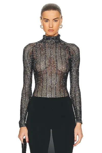 Alaïa Sequin Bodysuit In Marine & Argent