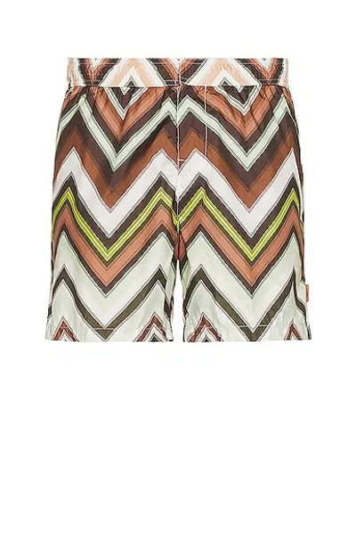 Missoni Medium Length Swim Short In Multi Green & Brown