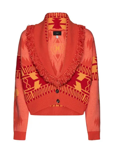 Alanui Icon Jacquard Fringed Detail Cardigan In Orange