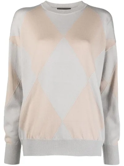 Lorena Antoniazzi Geometric-print Virgin Wool Jumper In Grey