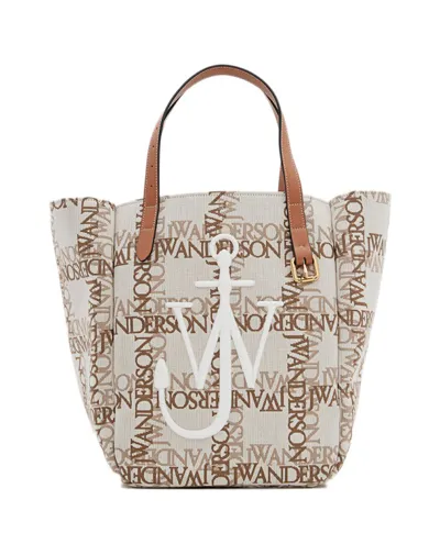 Jw Anderson Double Logo Print Canvas Tote Bag In Neutrals