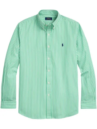 Polo Ralph Lauren Logo-embroidered Striped Shirt In Green