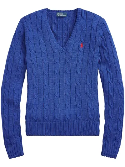 Polo Ralph Lauren Logo-embroidered Cable-knit Sweatshirt In Blue