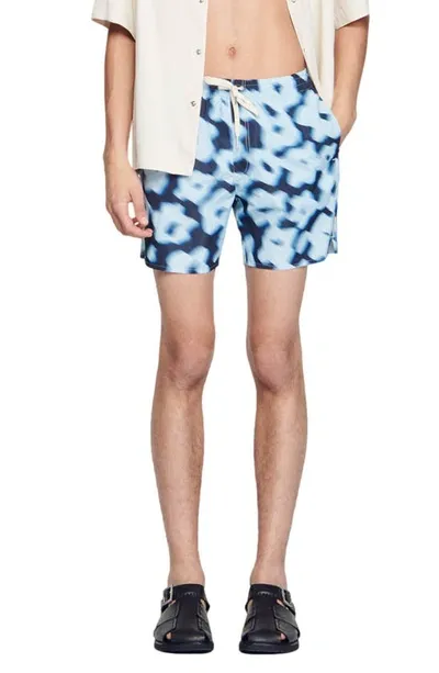 Sandro Blurry Floral Swim Trunks In Blue