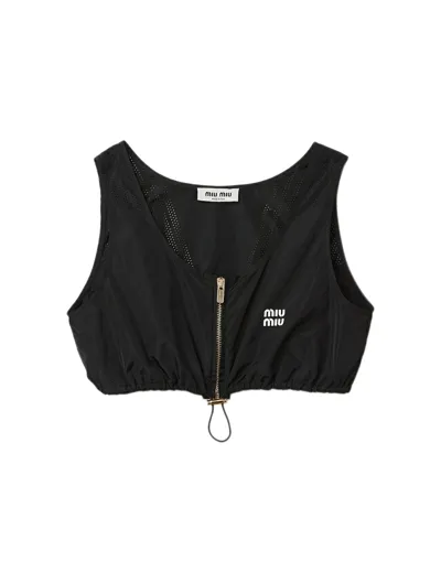 Miu Miu Technical Silk Top In Black