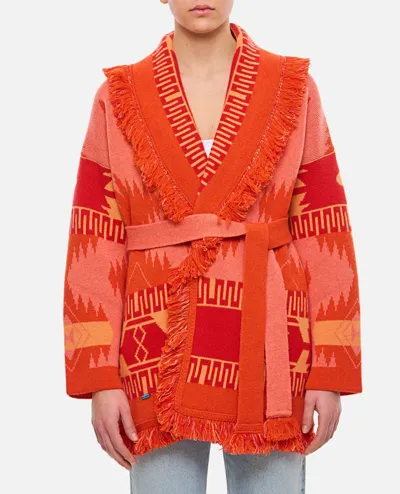 Alanui Icon Jacquard Belted Cardigan In Orange